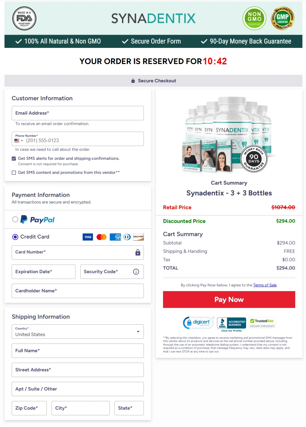 Synadentix payment page